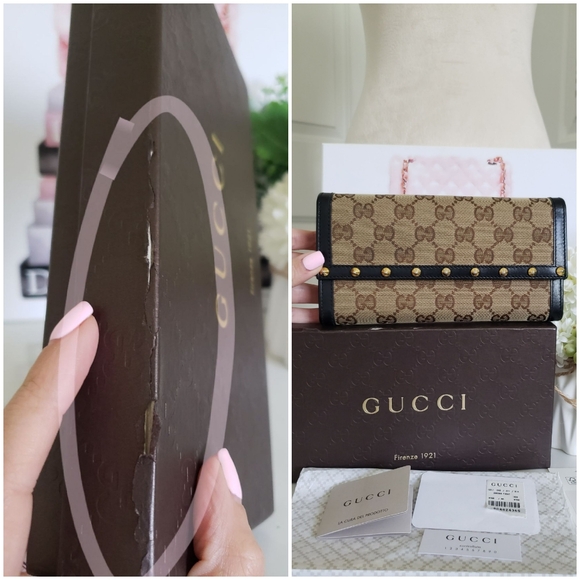 Authentic Pre-owned Gucci Monogram Canvas Studded Flap Wallet - Picture 13 of 15